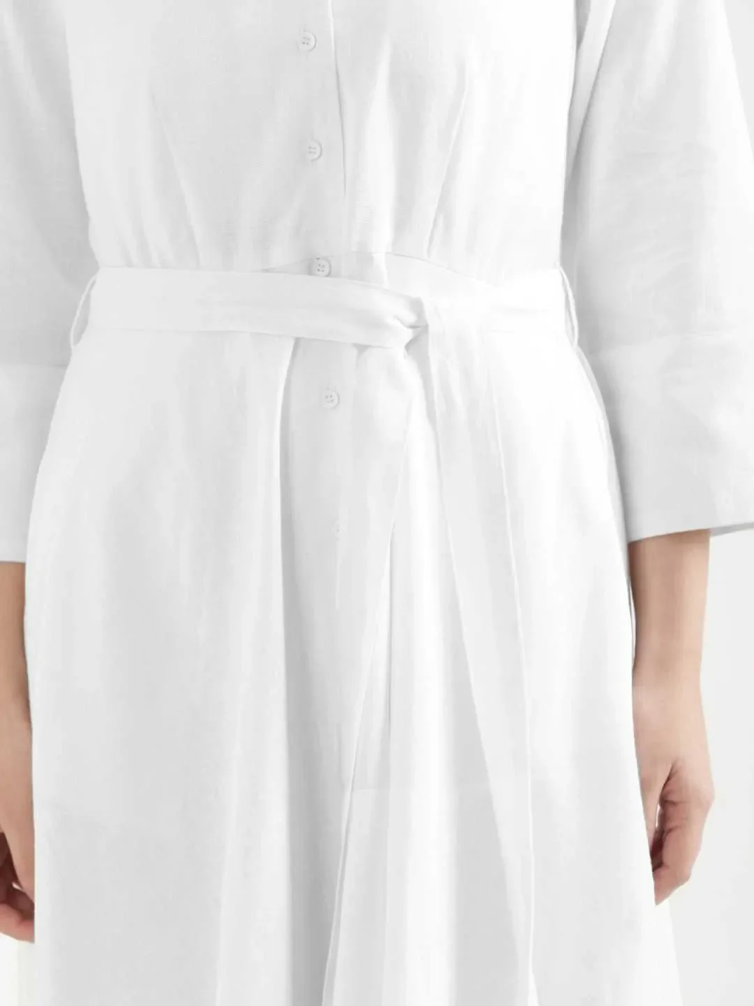 Women White Airy Linen Flared Dress - Image 10