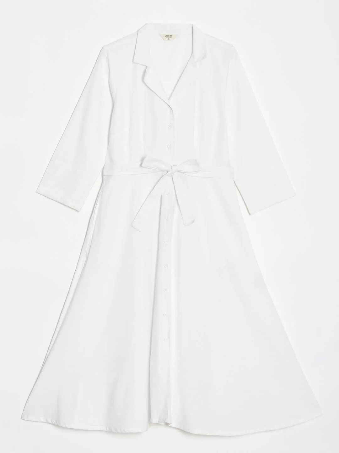 Women White Airy Linen Flared Dress - Image 14