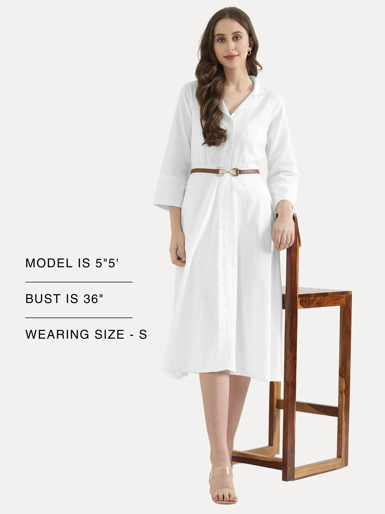Women White Airy Linen Flared Dress - Image 15