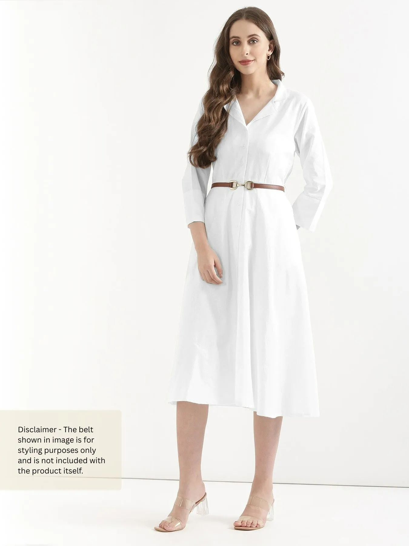 Women White Airy Linen Flared Dress - Image 5