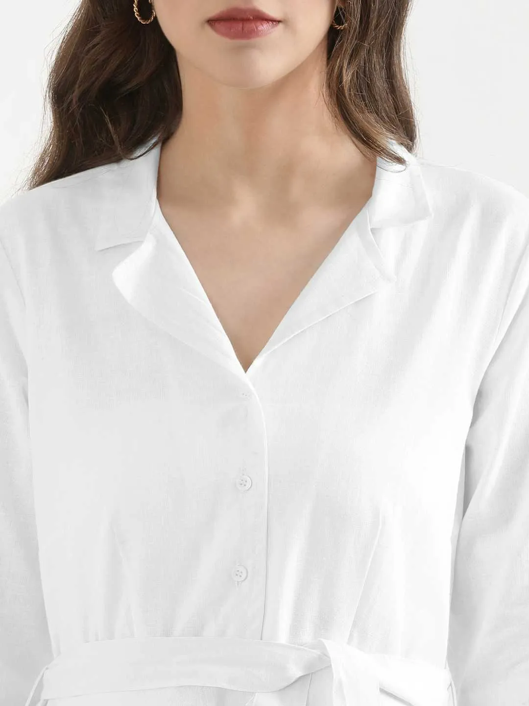 Women White Airy Linen Flared Dress - Image 6