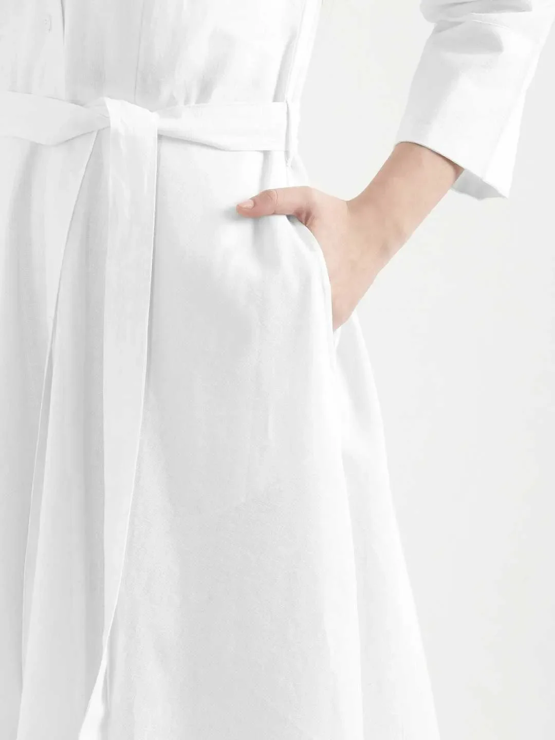 Women White Airy Linen Flared Dress - Image 8