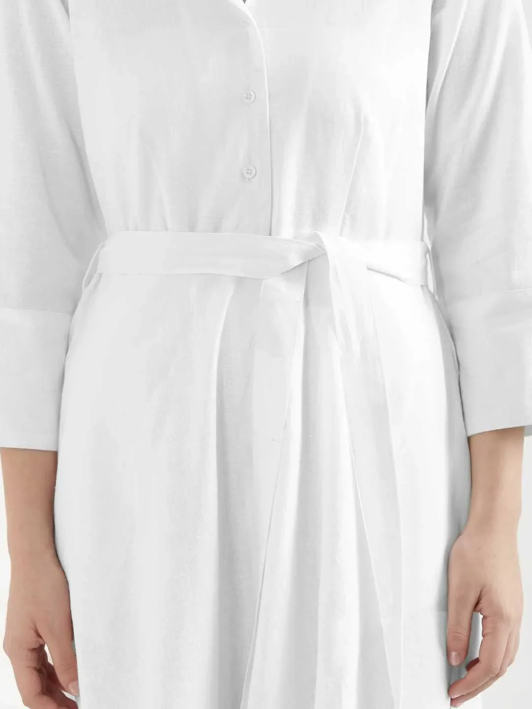 Women White Airy Linen Flared Dress - Image 9