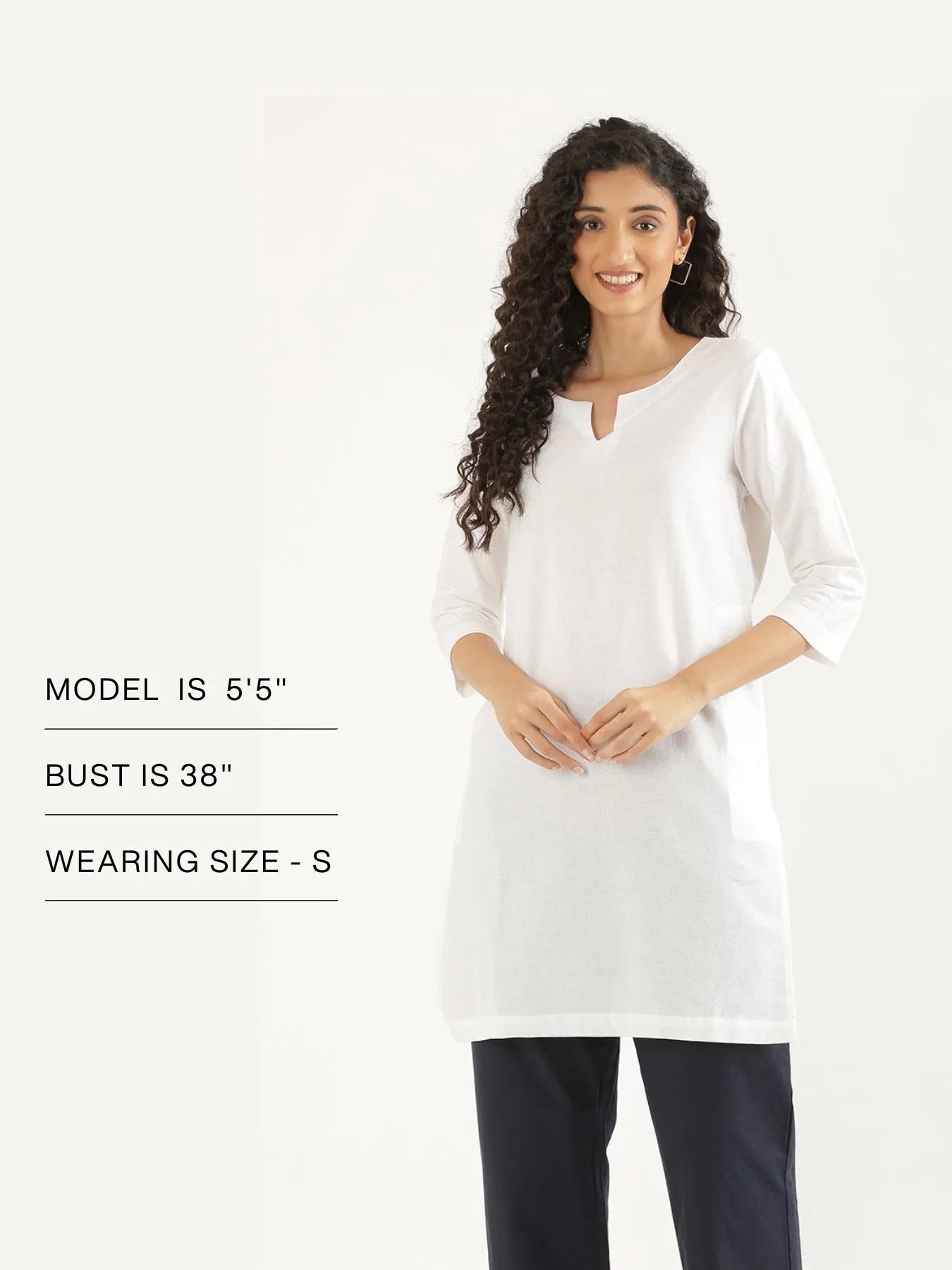 Women White Airy Linen Mid Thigh Length Kurta - Image 9