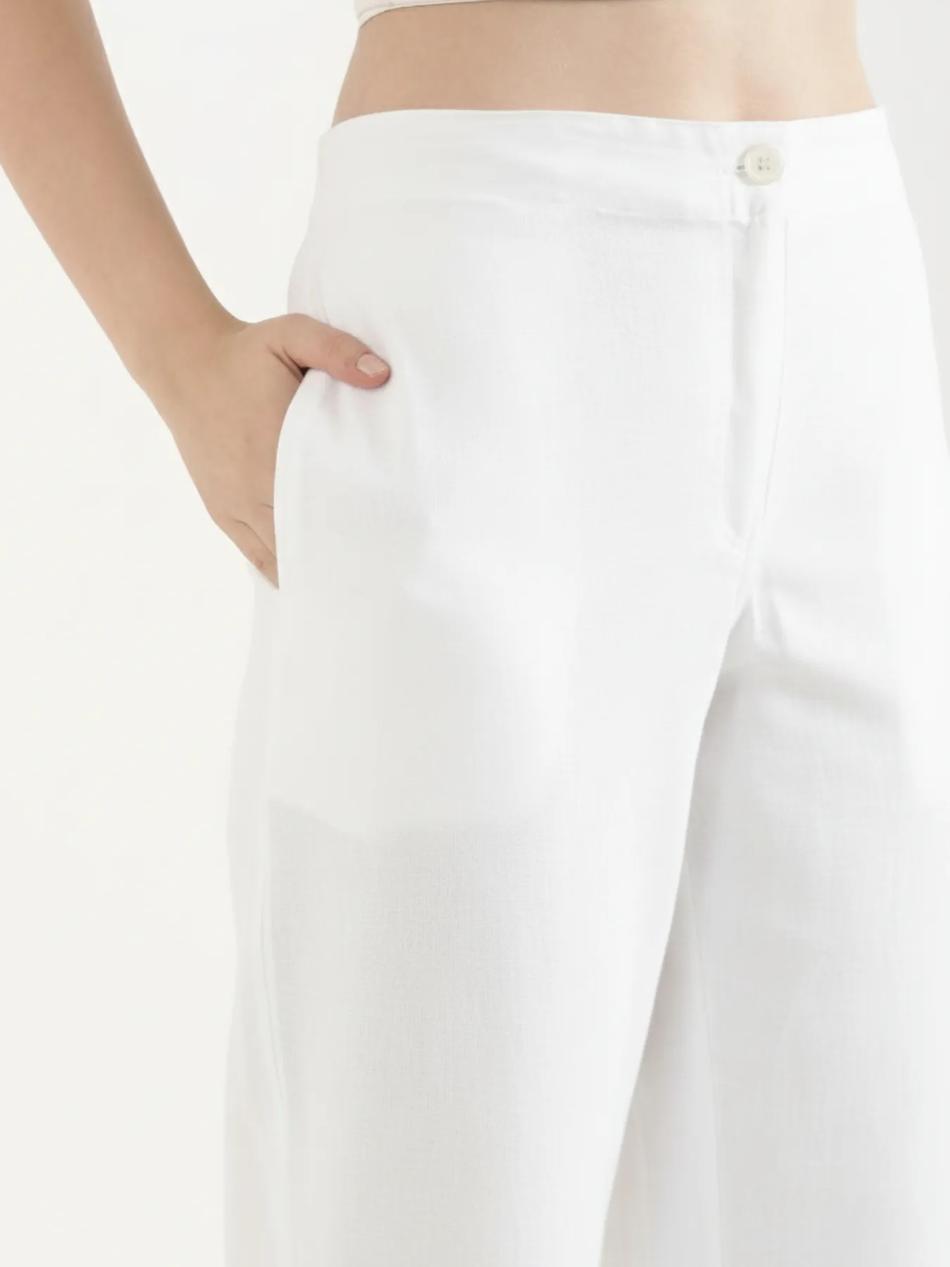 Women White Airy Linen Straight Pants - Image 5
