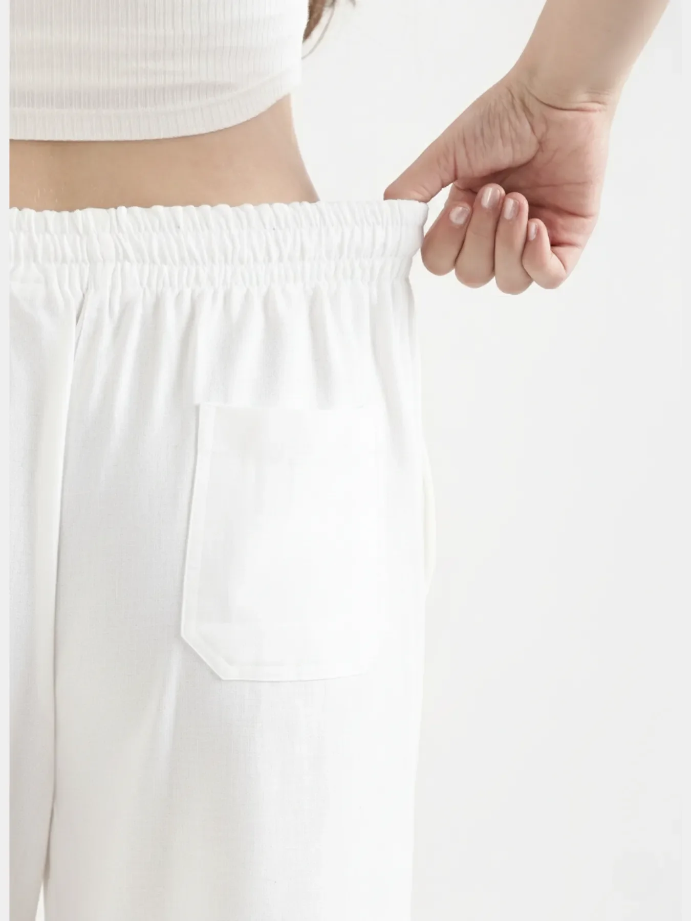 Women White Airy Linen Straight Pants - Image 7