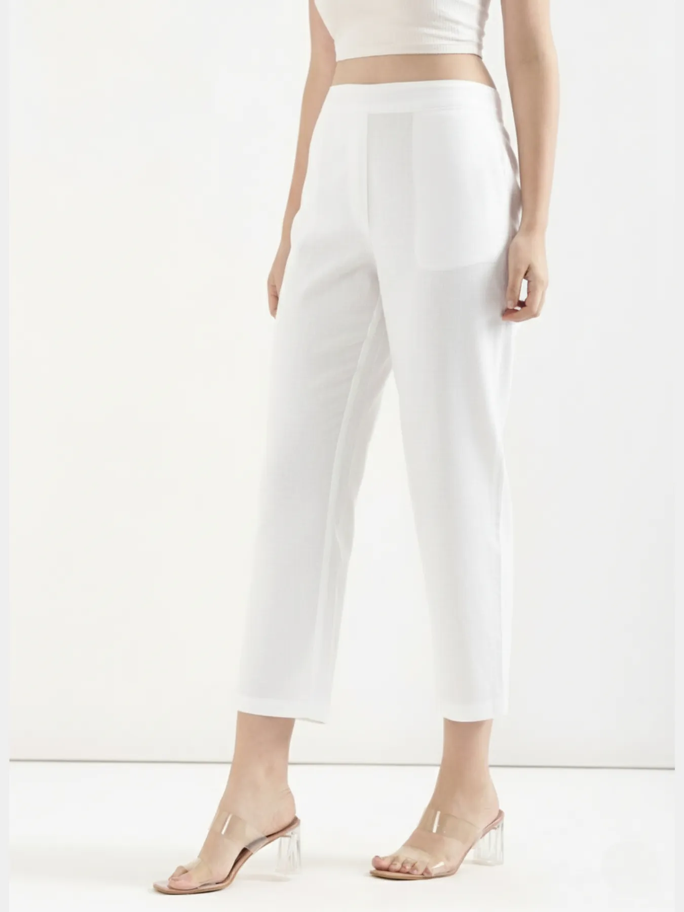 Women White Airy Linen Straight Pants - Image 8