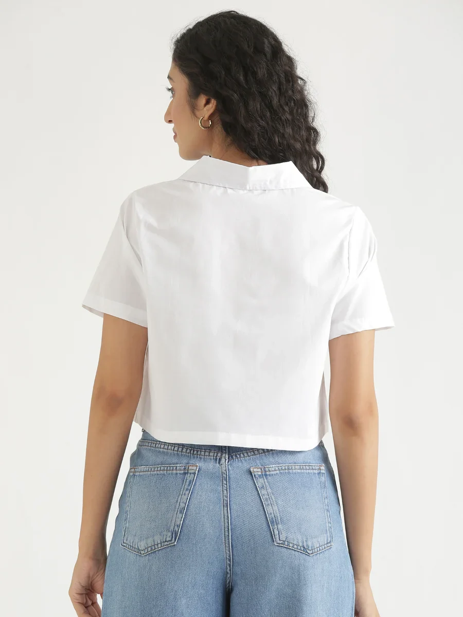 Women White Better Cotton Crop Shirt - Image 10