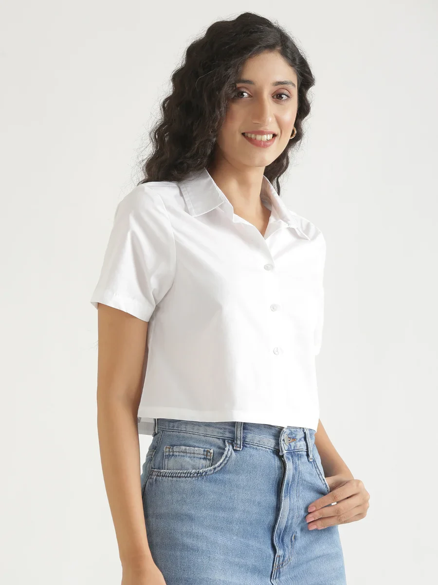 Women White Better Cotton Crop Shirt - Image 11