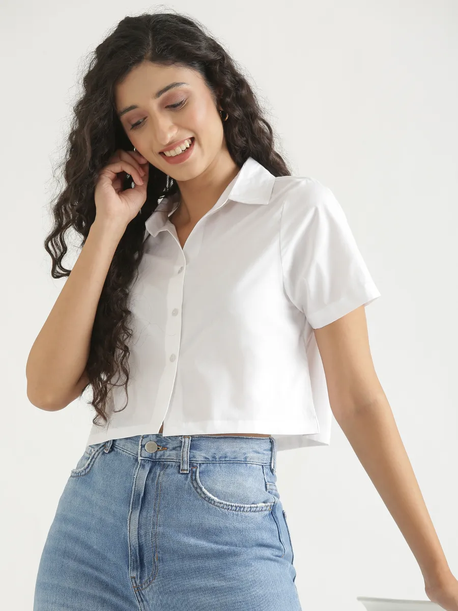 Women White Better Cotton Crop Shirt - Image 5