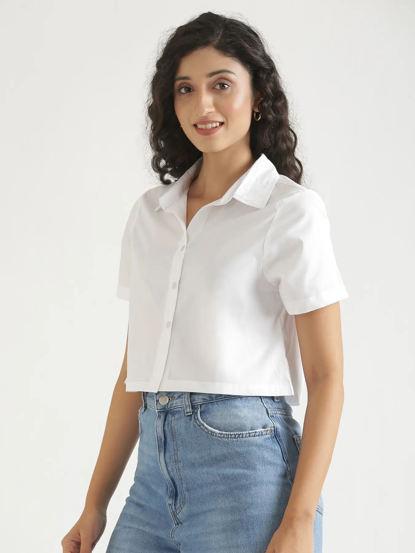 Women White Better Cotton Crop Shirt - Image 7