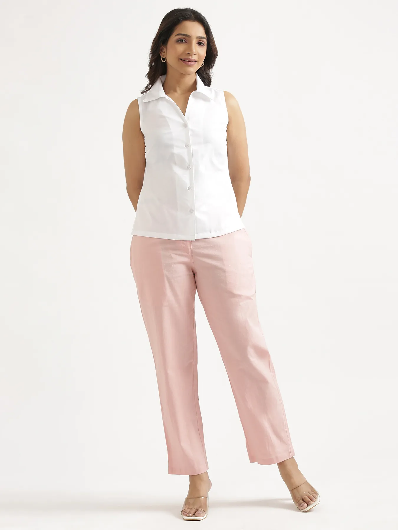 Women White Better Cotton Sleeveless Shirt - Image 3