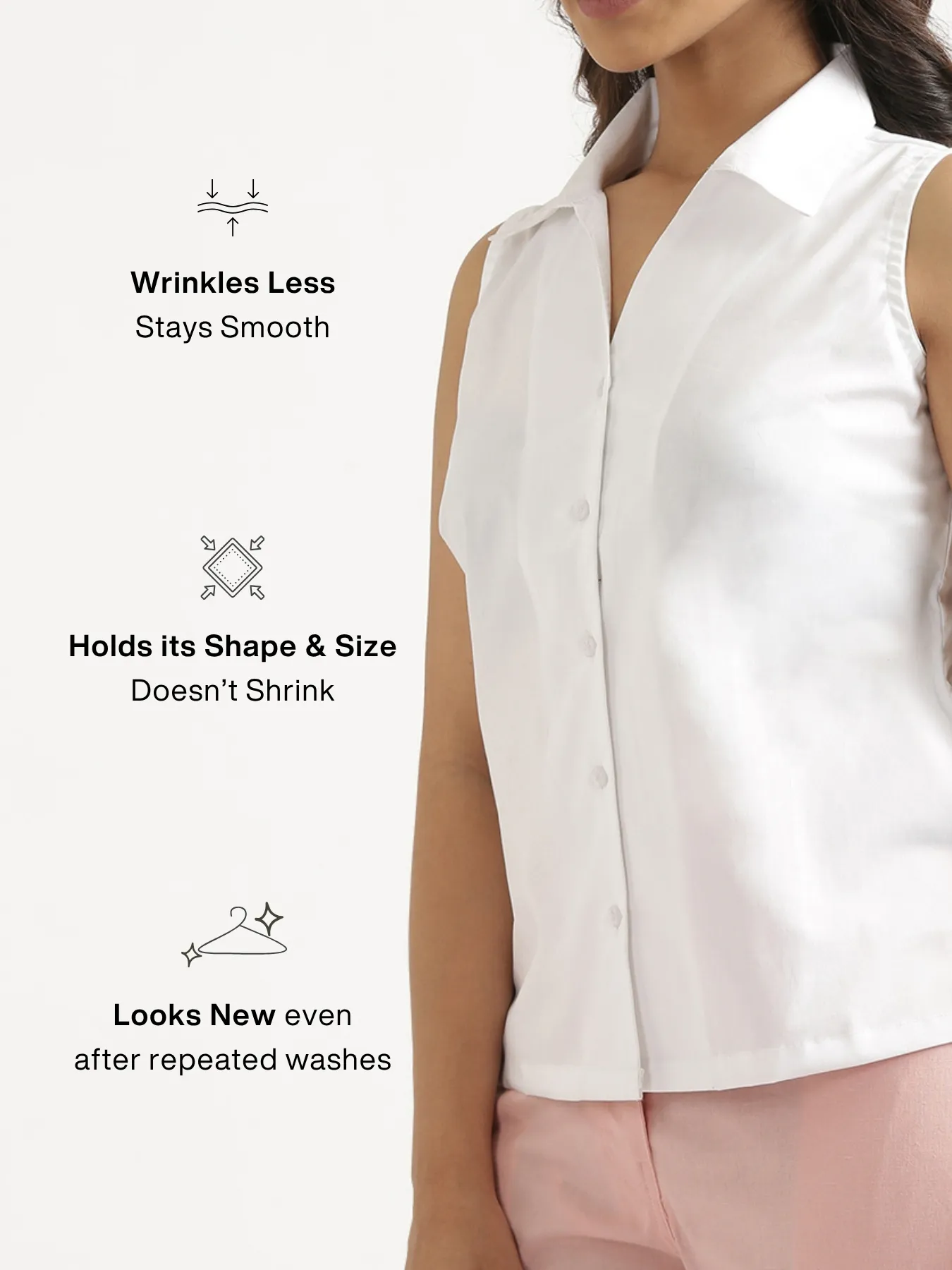 Women White Better Cotton Sleeveless Shirt - Image 4