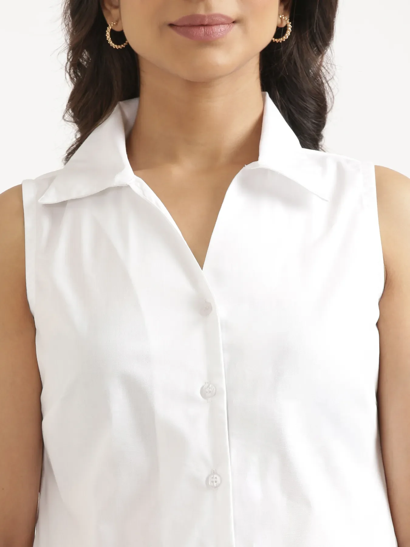 Women White Better Cotton Sleeveless Shirt - Image 7
