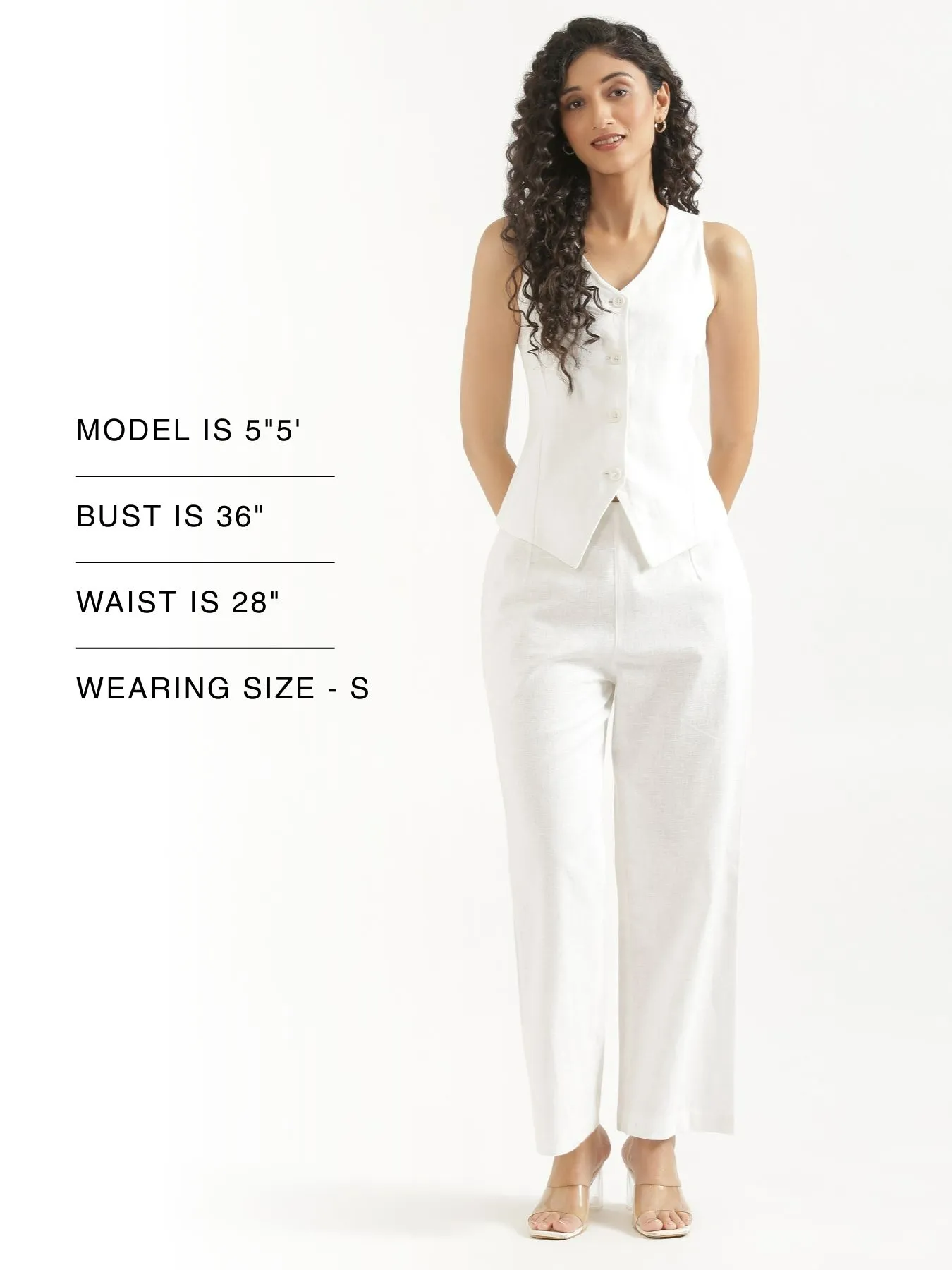 Women White Linen Blend Waist Coat - Image 14