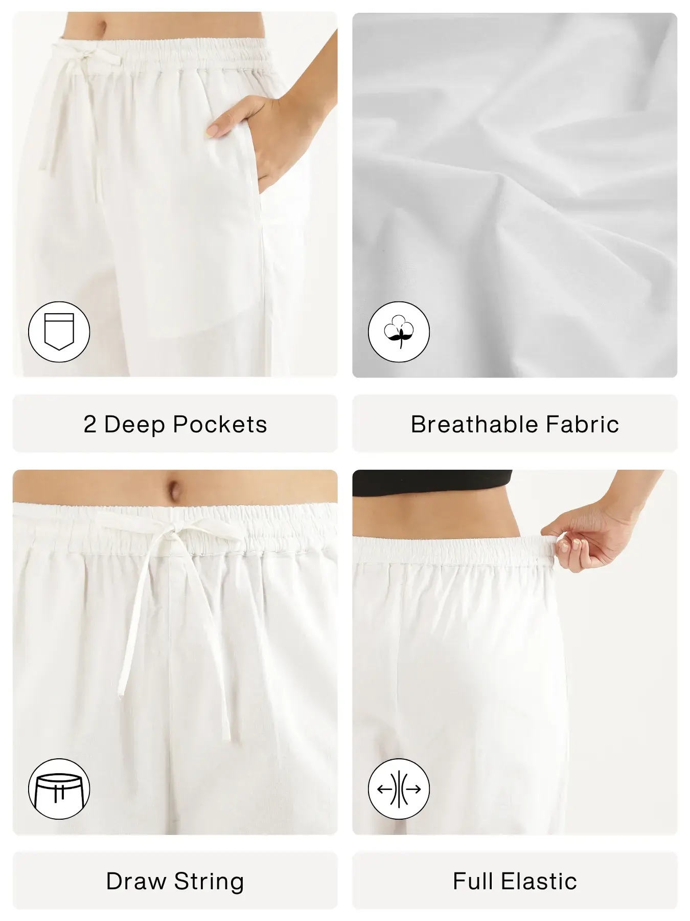 Women White Cotton Straight Pant - Image 2
