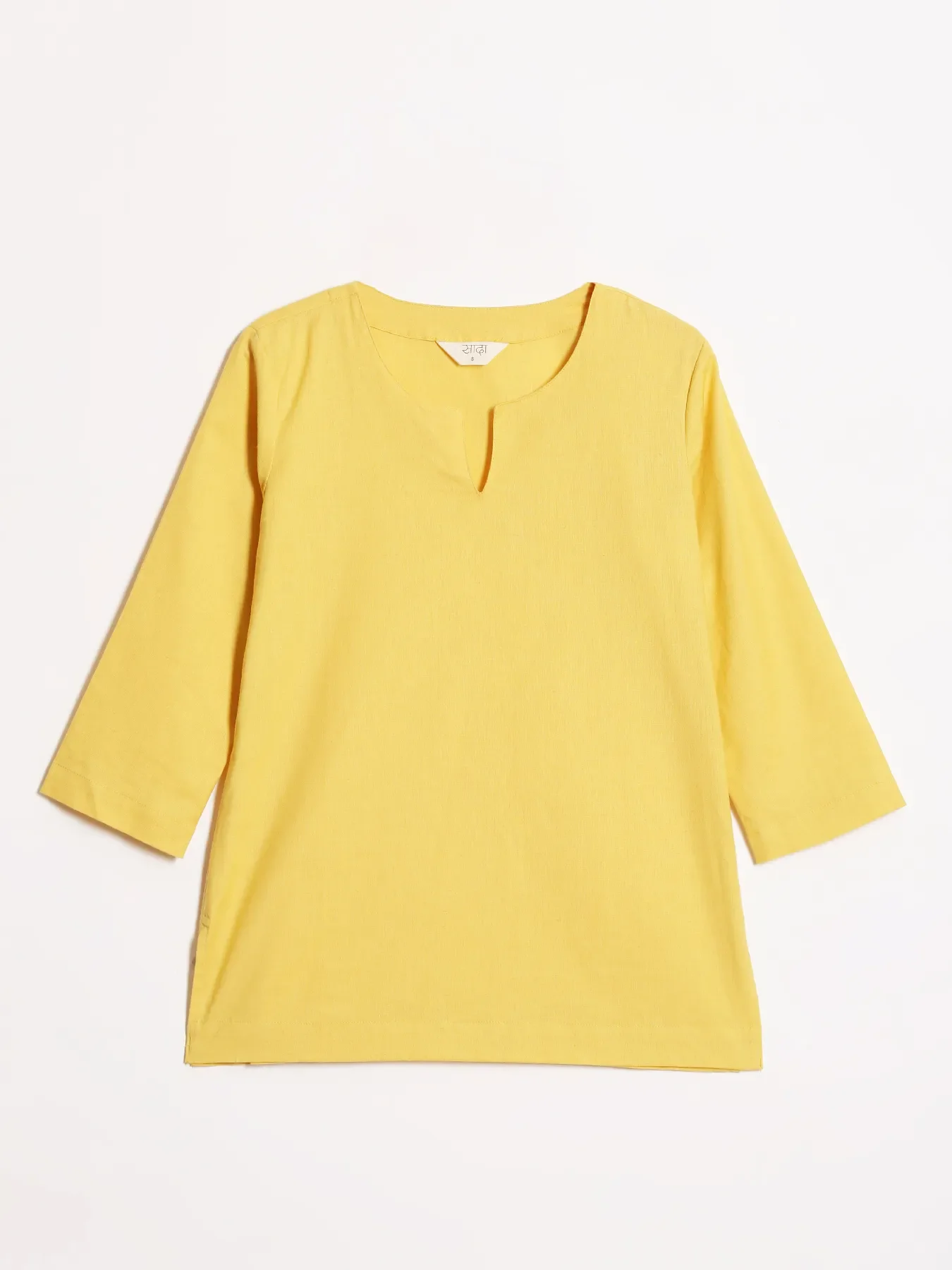 Women Yellow Airy Linen Split Neck Short Kurta - Image 13