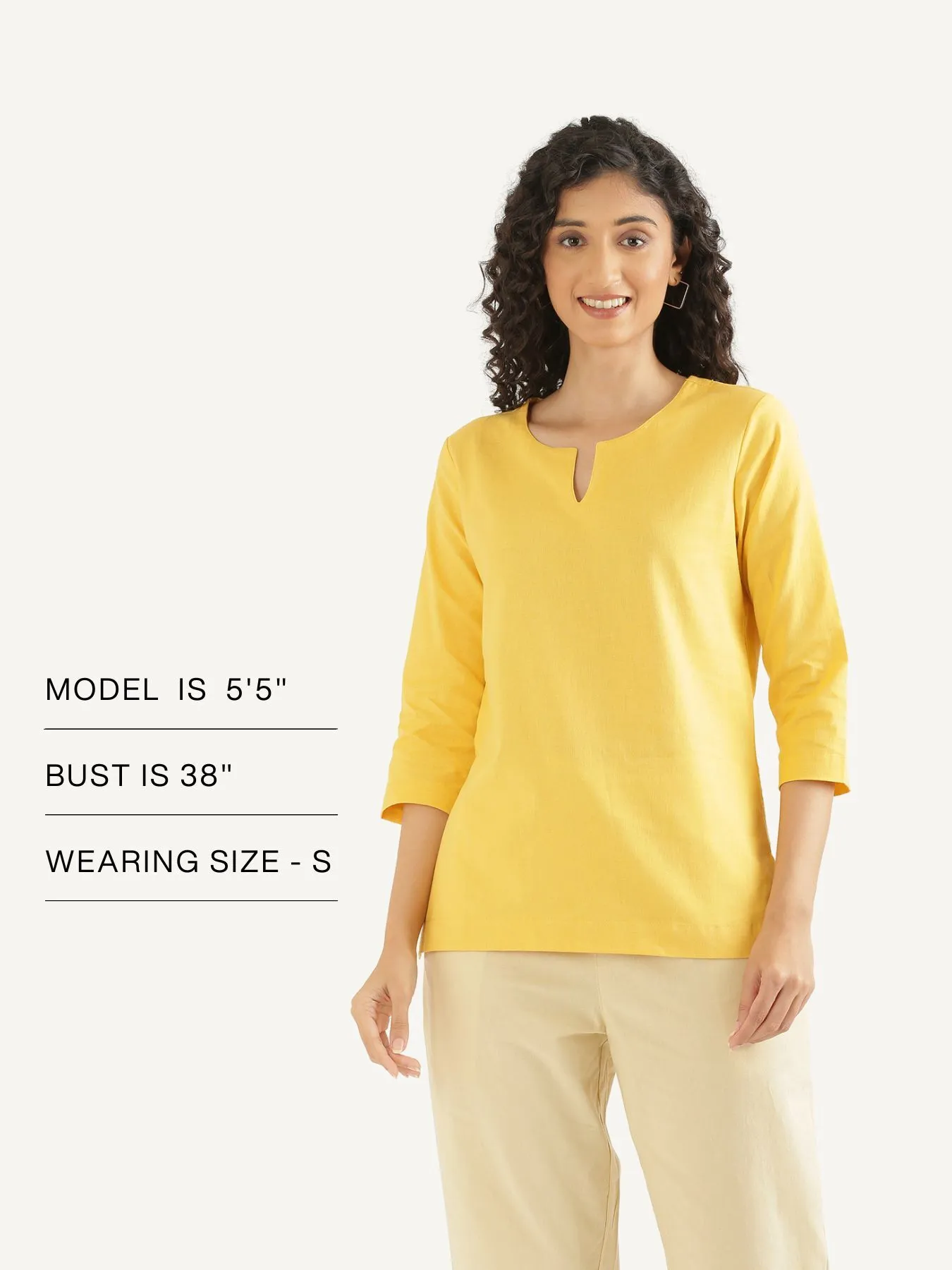 Women Yellow Airy Linen Split Neck Short Kurta - Image 15