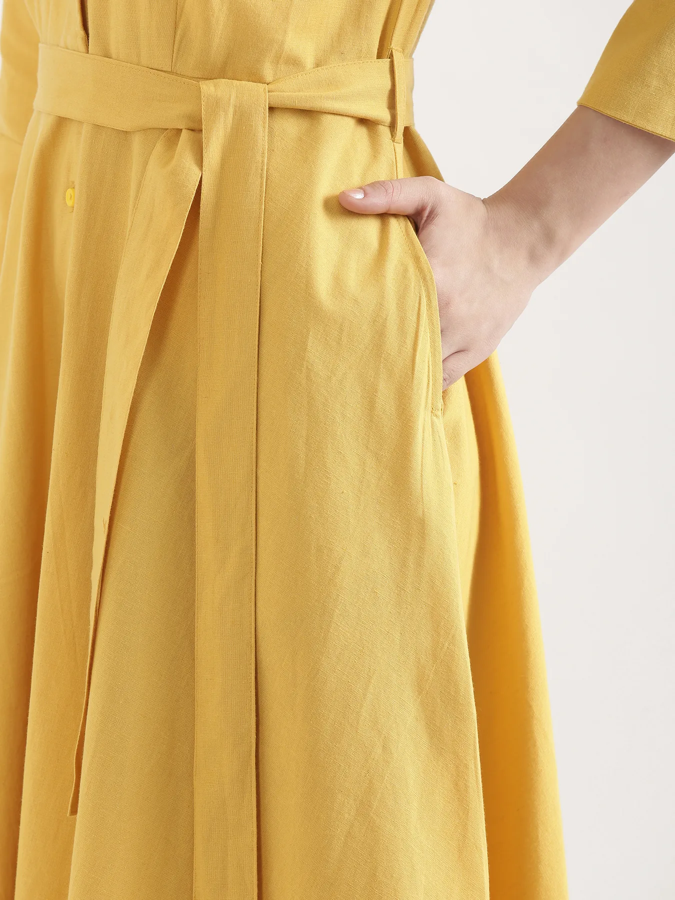 Women Yellow Airy Linen Flared Dress - Image 12
