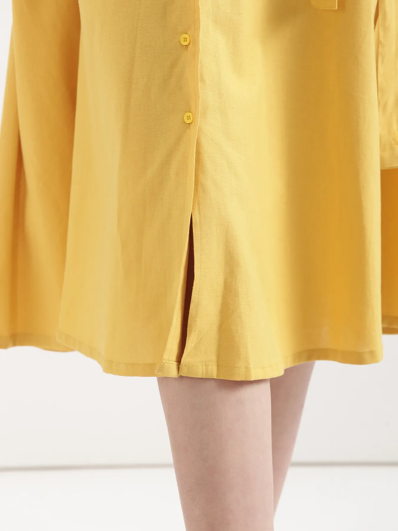 Women Yellow Airy Linen Flared Dress - Image 13
