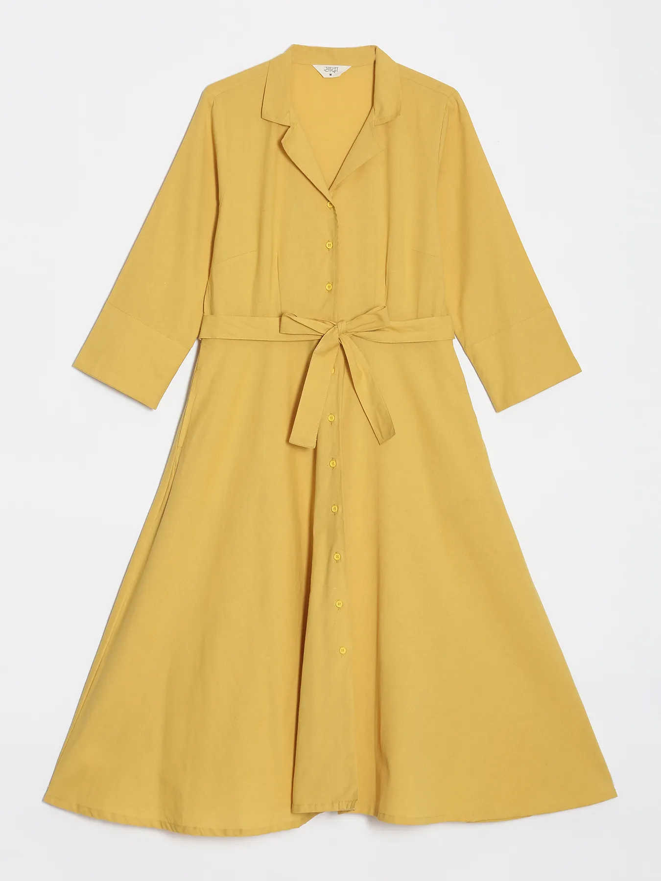 Women Yellow Airy Linen Flared Dress - Image 15