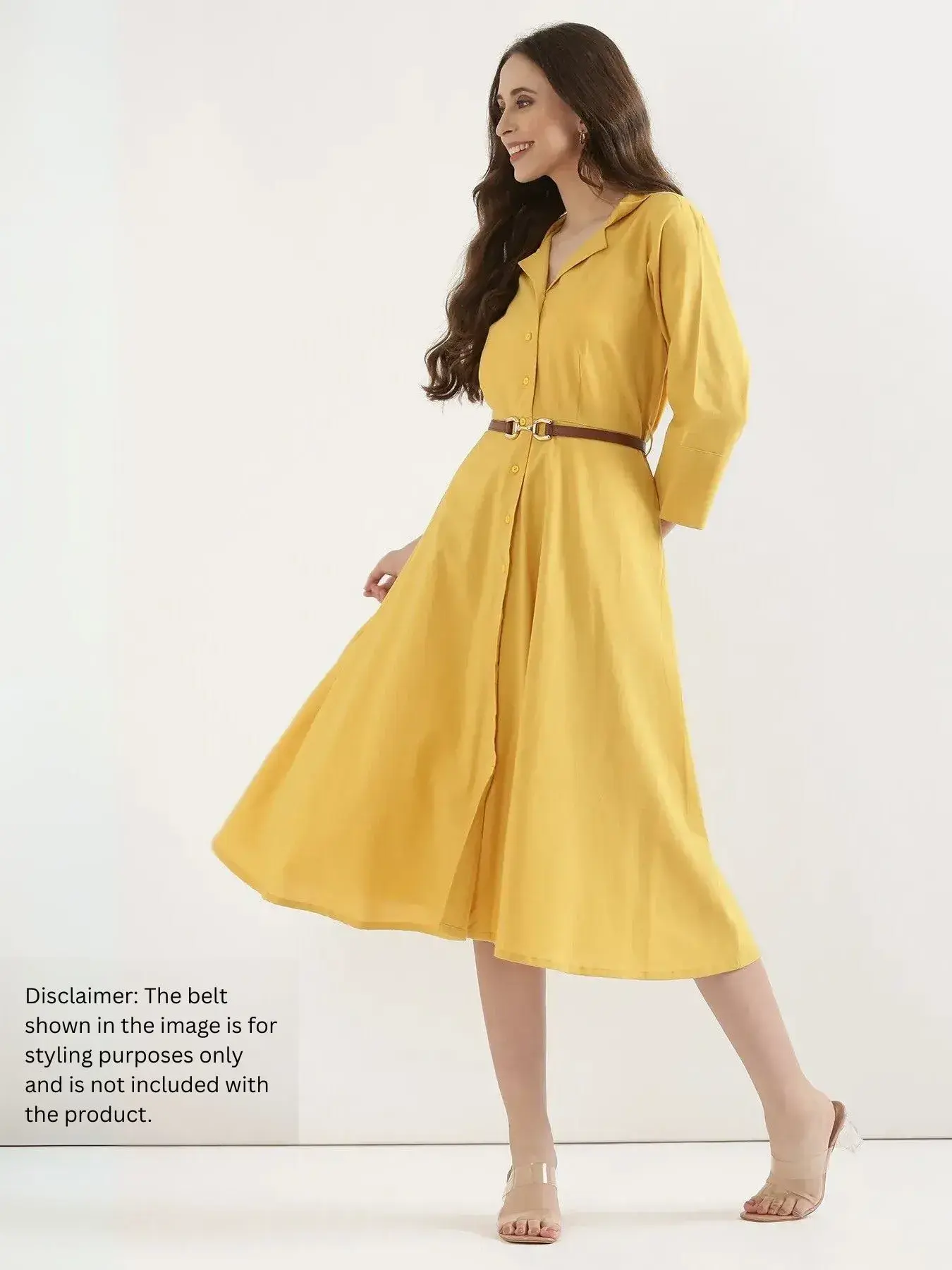Women Yellow Airy Linen Flared Dress - Image 7