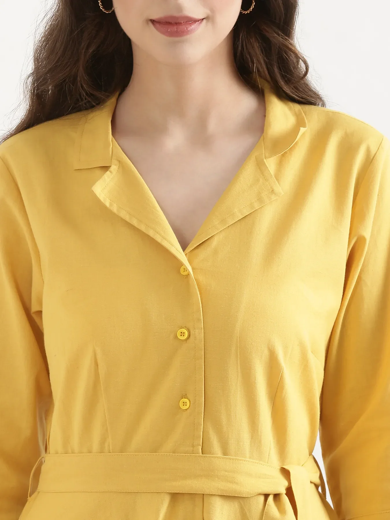 Women Yellow Airy Linen Flared Dress - Image 8