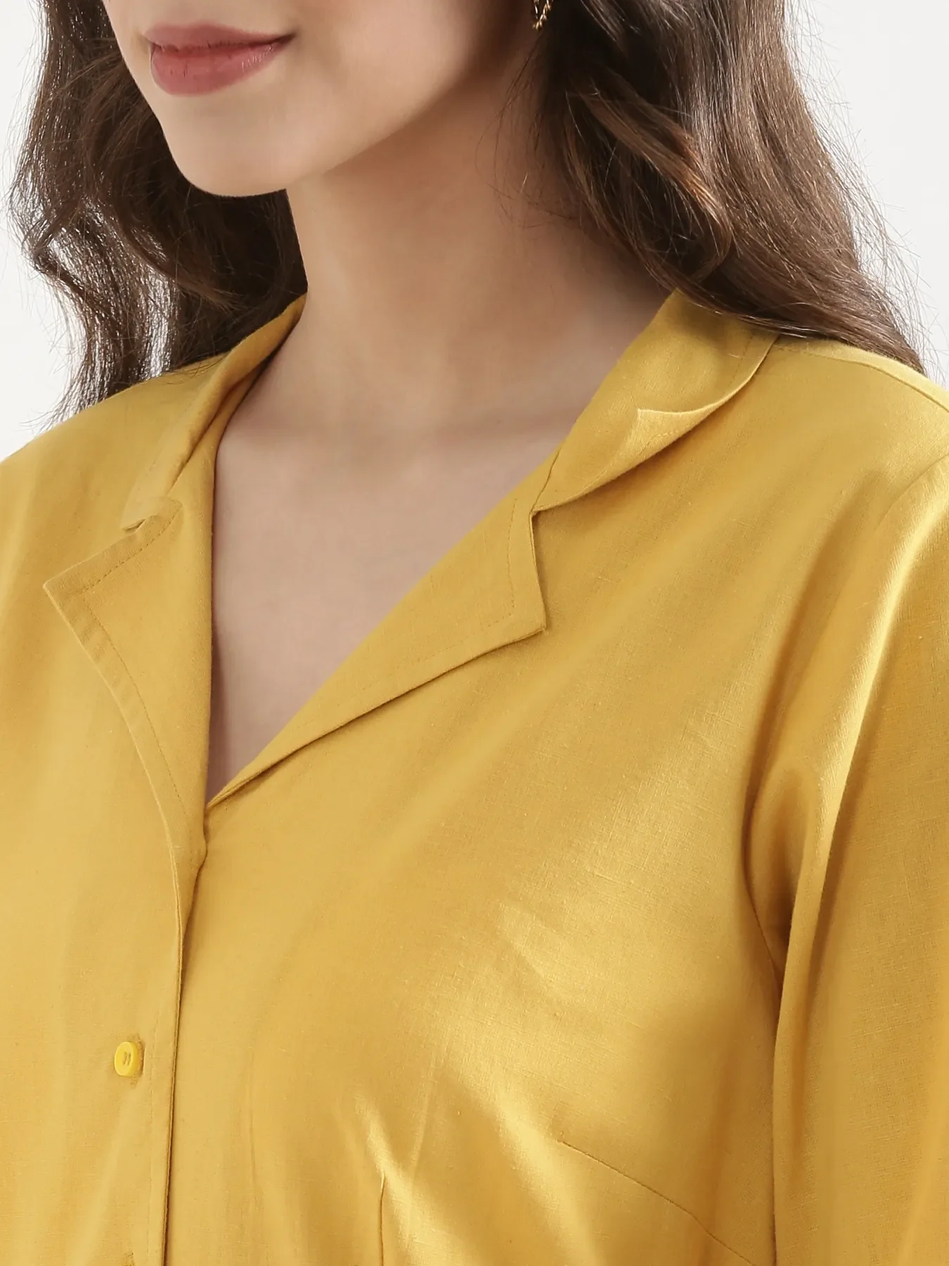 Women Yellow Airy Linen Flared Dress - Image 9