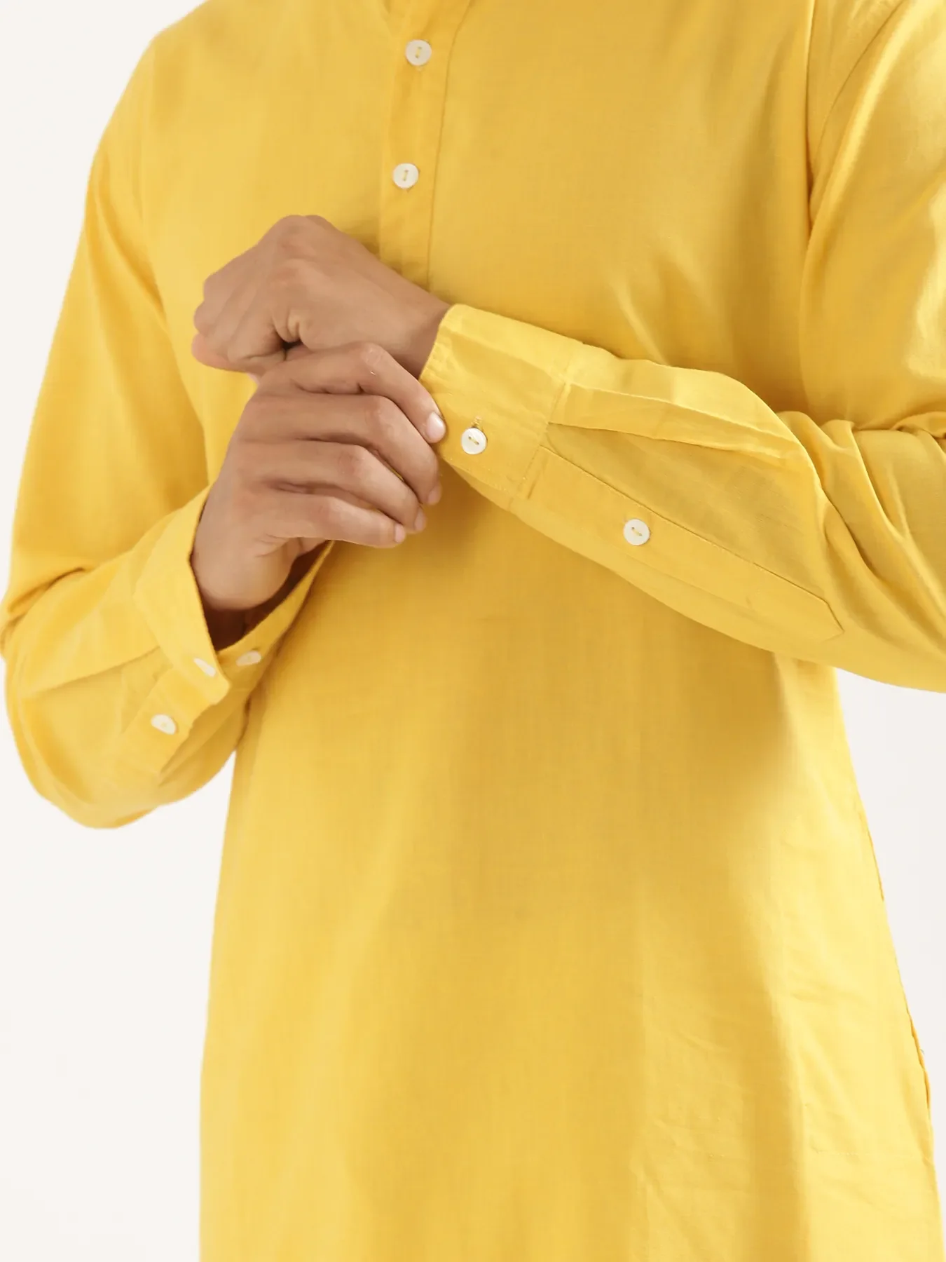 Men Yellow Airy Linen Long Kurta - Image 11