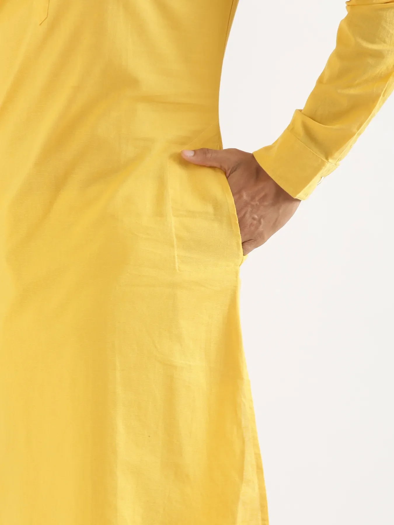 Men Yellow Airy Linen Long Kurta - Image 12