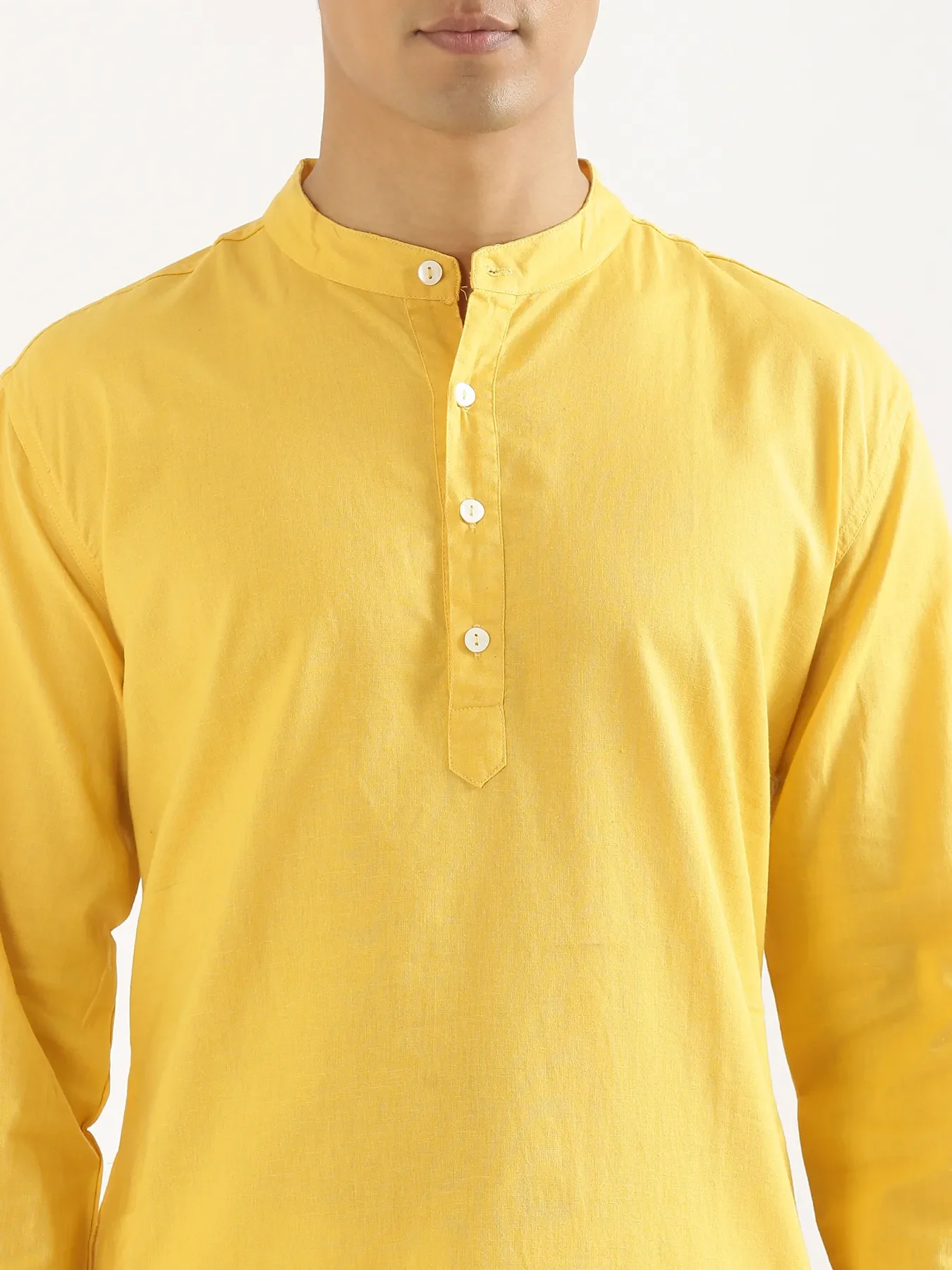 Men Yellow Airy Linen Long Kurta - Image 6