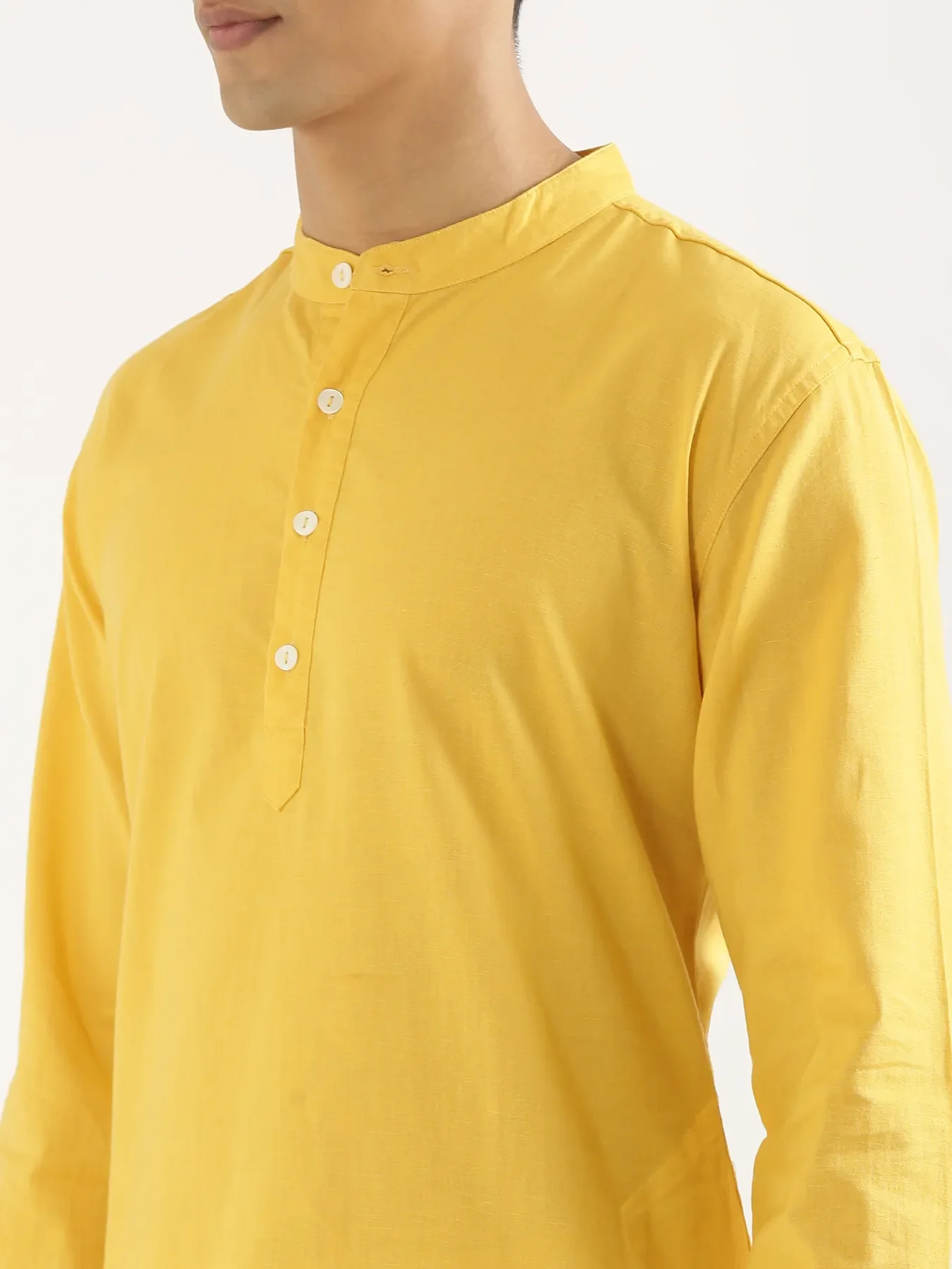 Men Yellow Airy Linen Long Kurta - Image 7