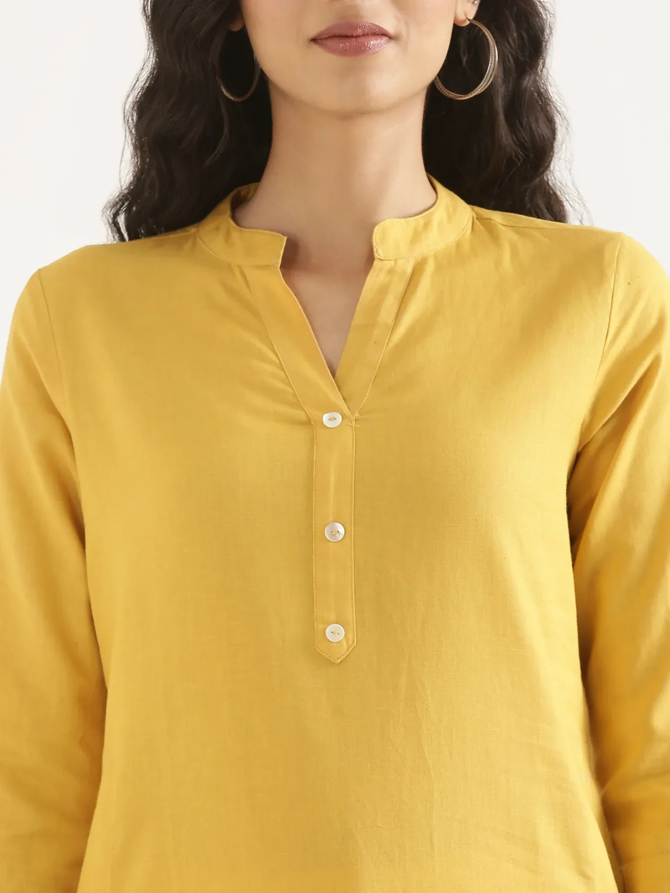 Women Yellow Airy Linen Long Kurta - Image 5