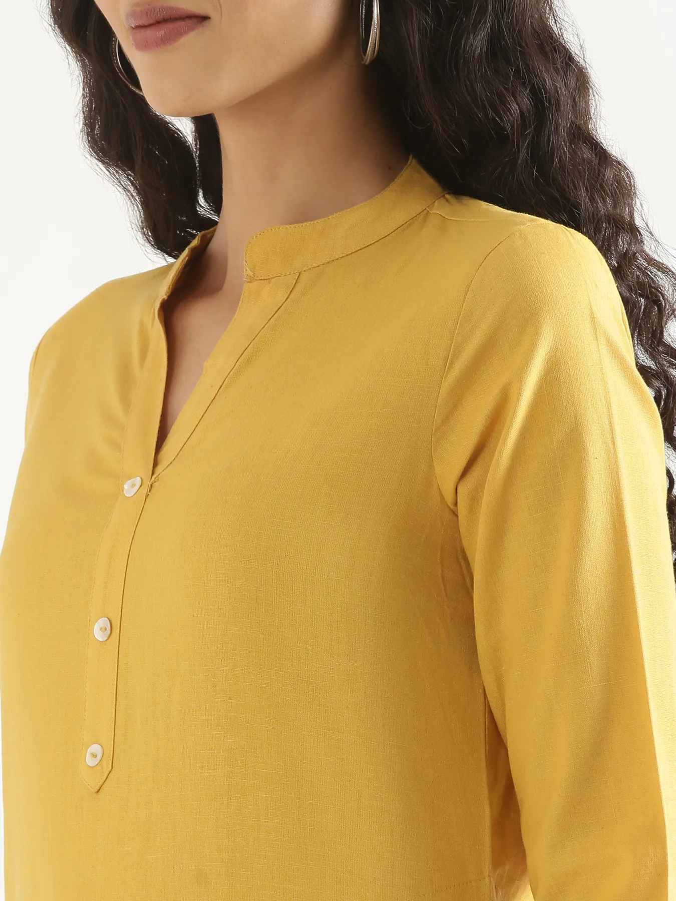 Women Yellow Airy Linen Long Kurta - Image 6