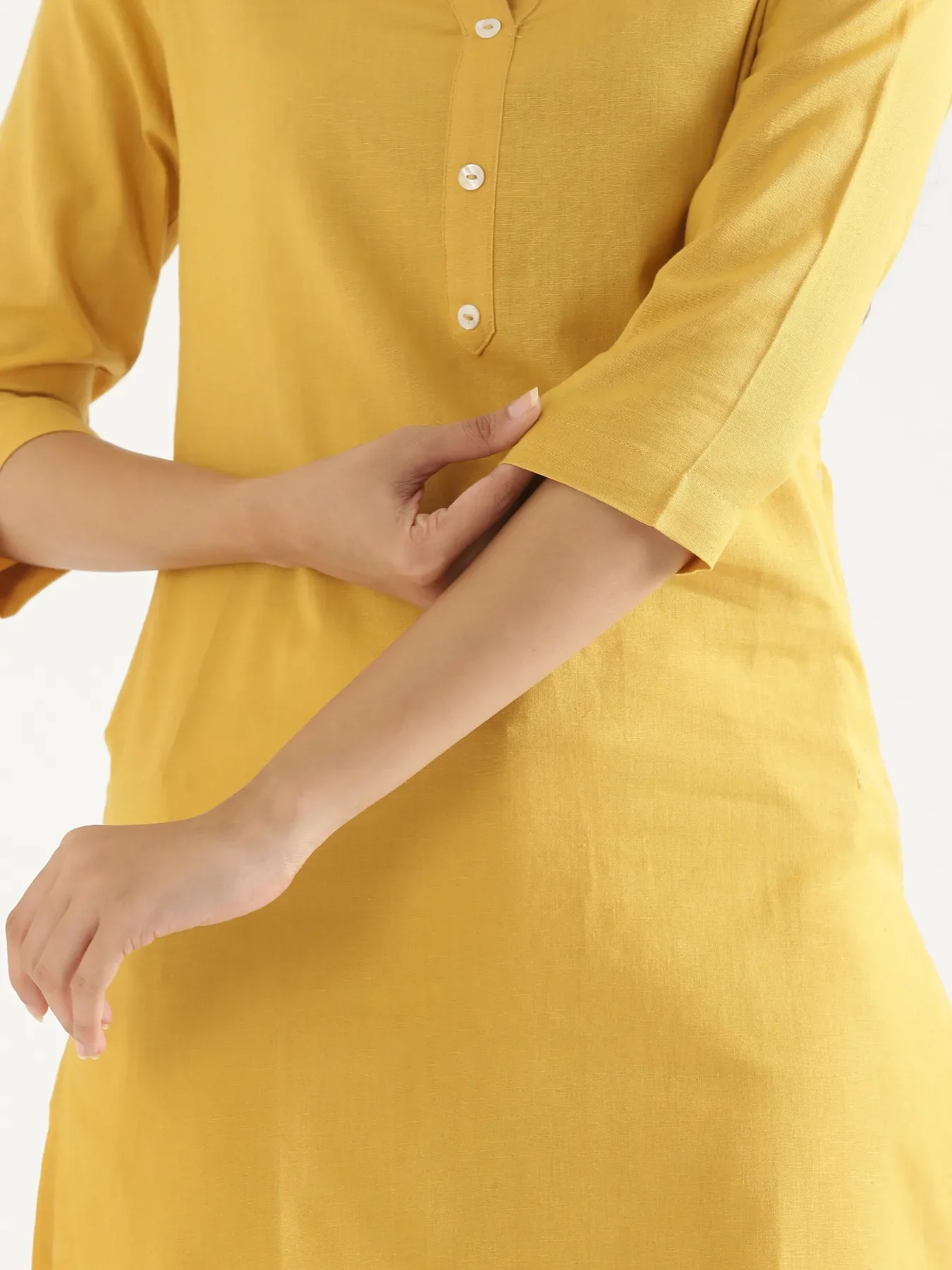 Women Yellow Airy Linen Long Kurta - Image 7
