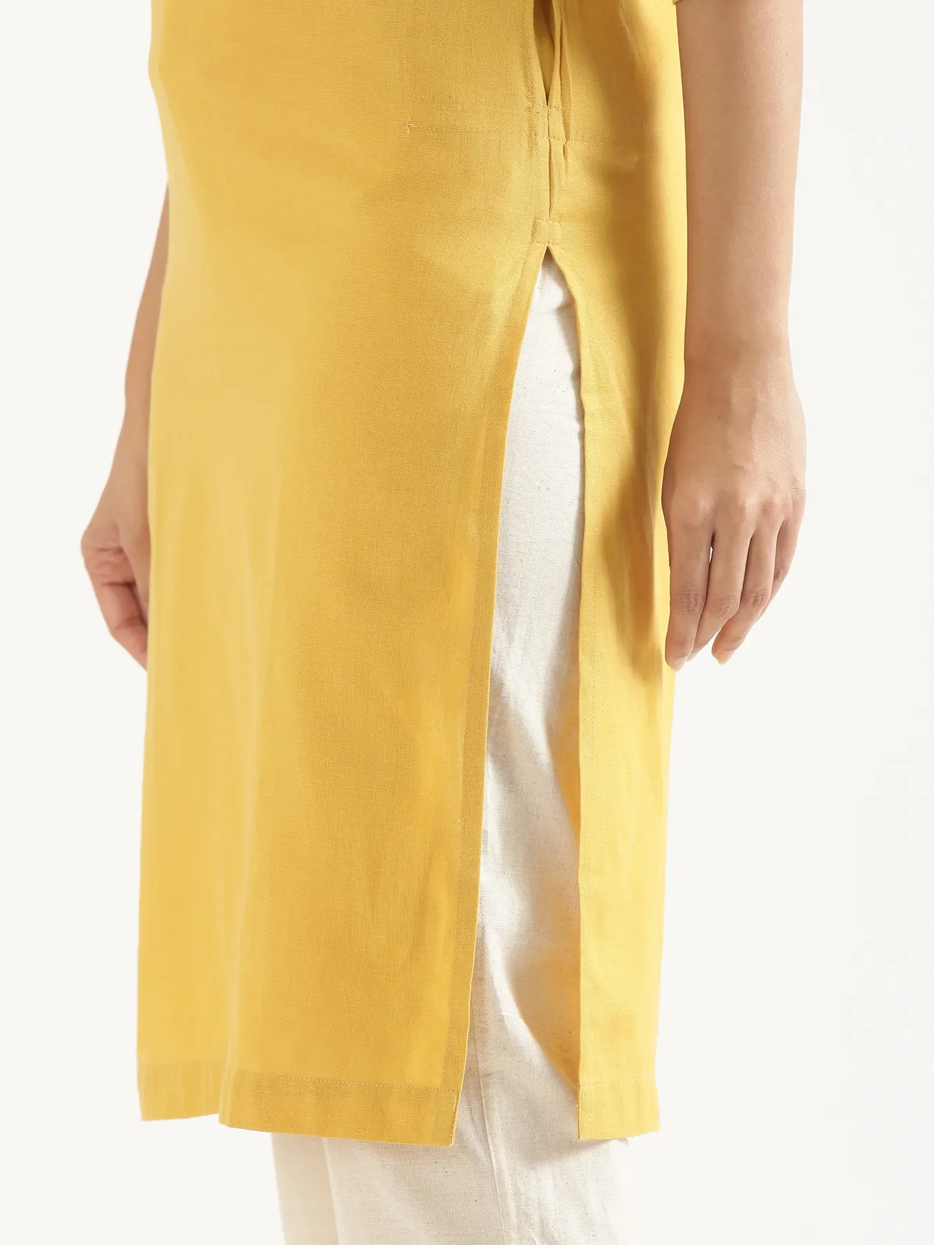 Women Yellow Airy Linen Long Kurta - Image 9