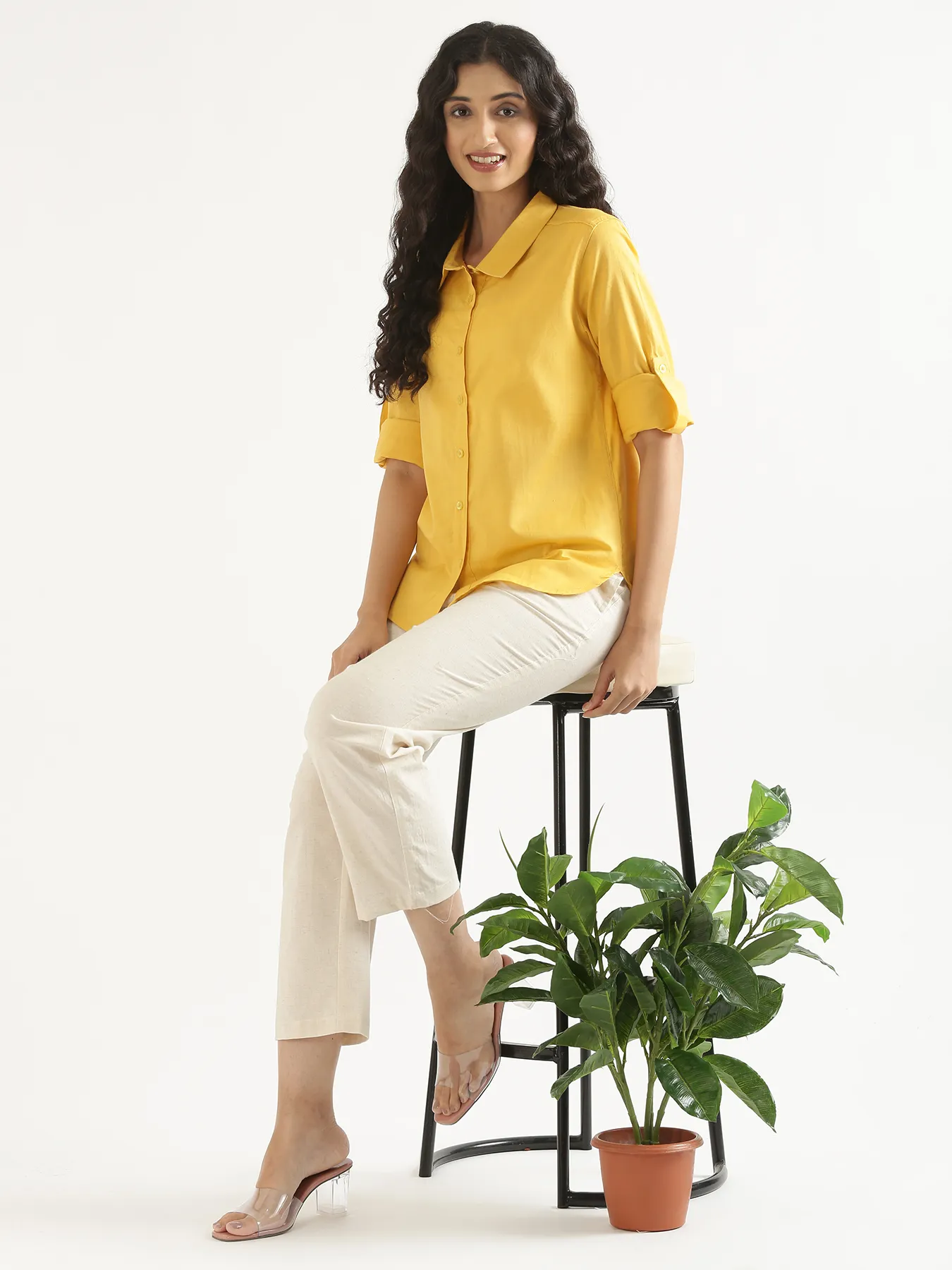 Women Yellow Airy-Linen Shirt - Image 10
