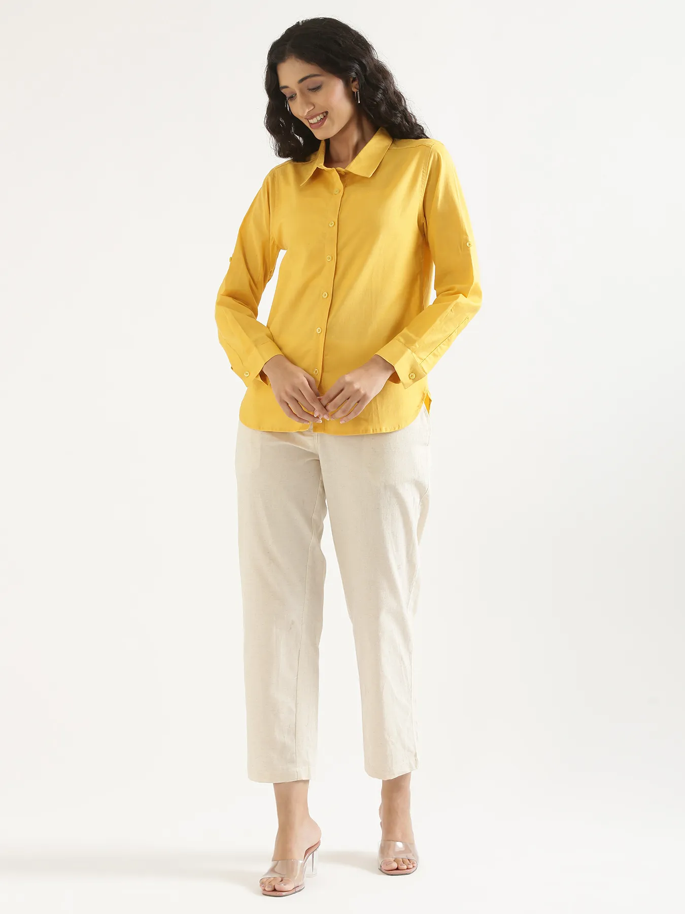 Women Yellow Airy-Linen Shirt - Image 12