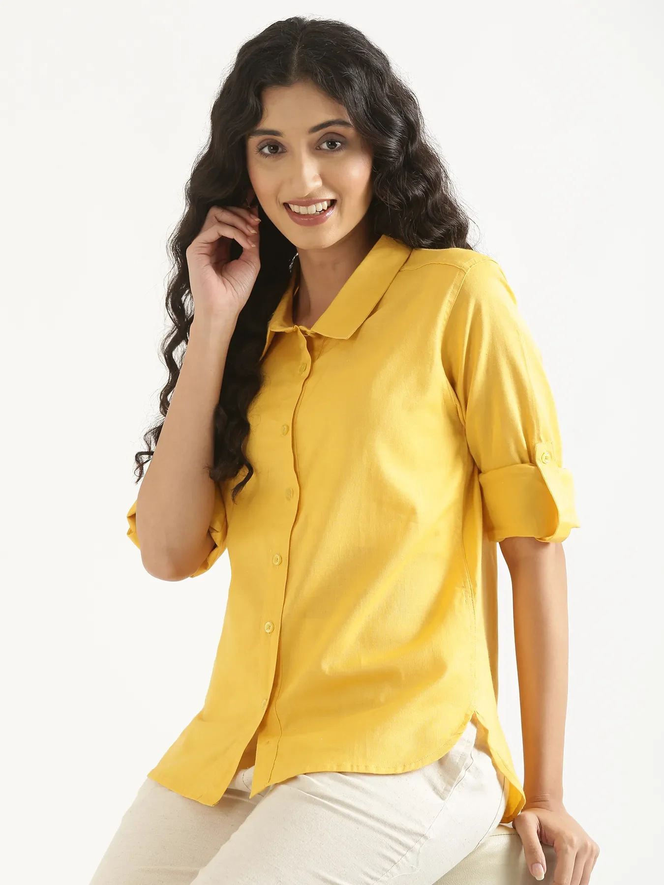 Women Yellow Airy-Linen Shirt - Image 4