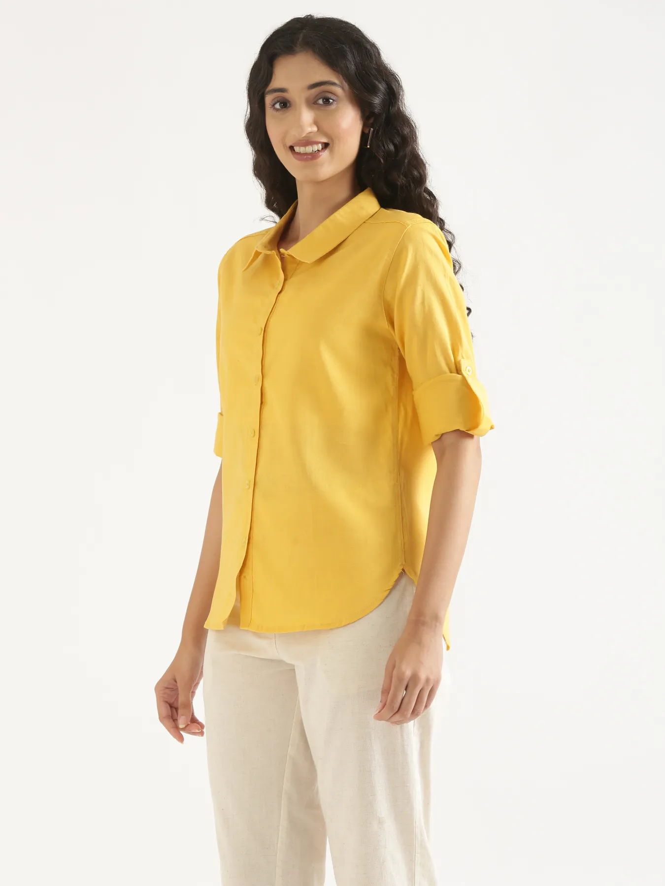 Women Yellow Airy-Linen Shirt - Image 5