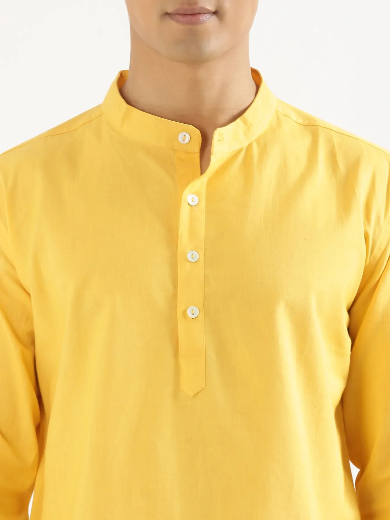 Men Yellow Airy Linen Short Kurta - Image 5