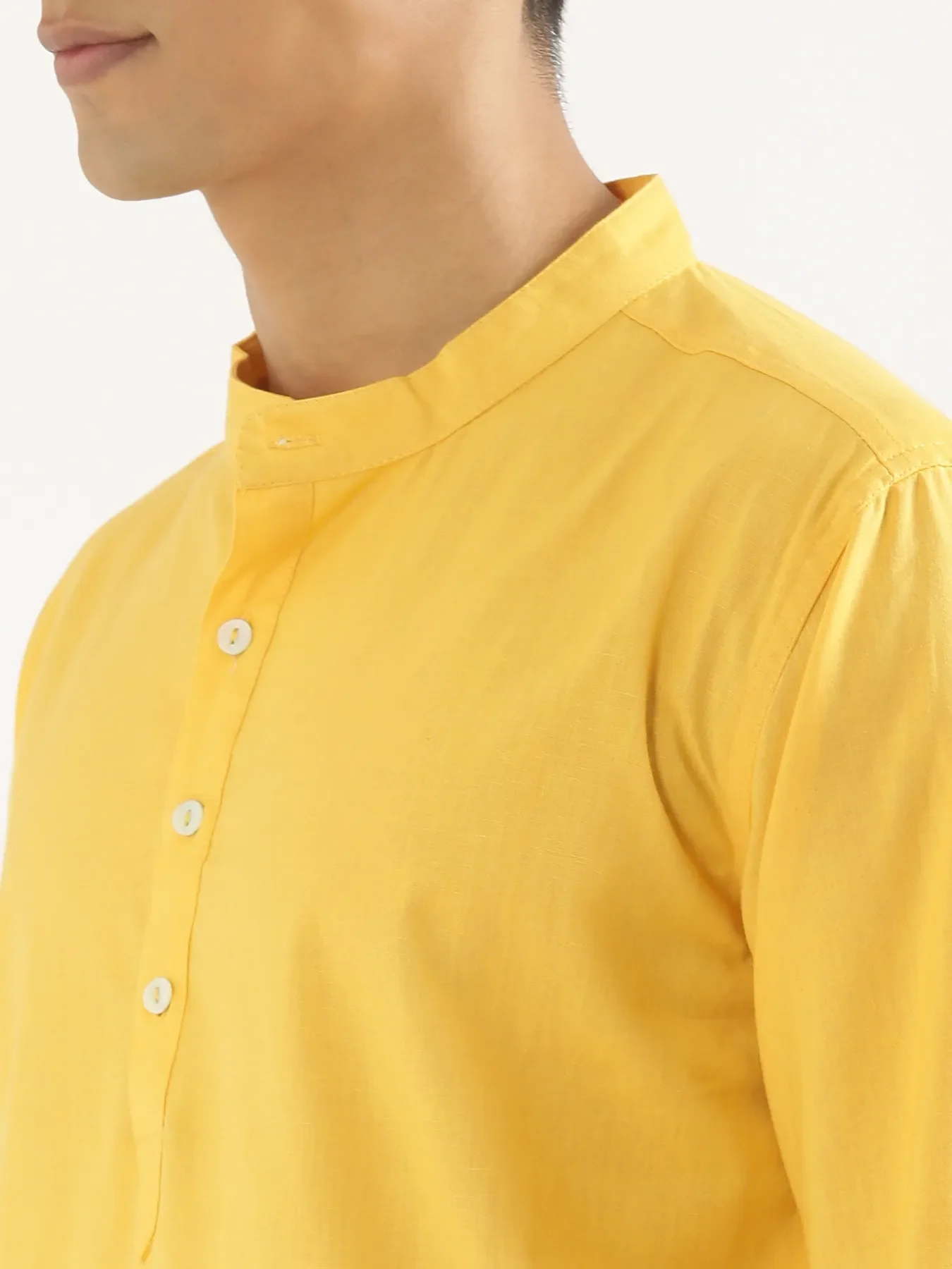 Men Yellow Airy Linen Short Kurta - Image 7