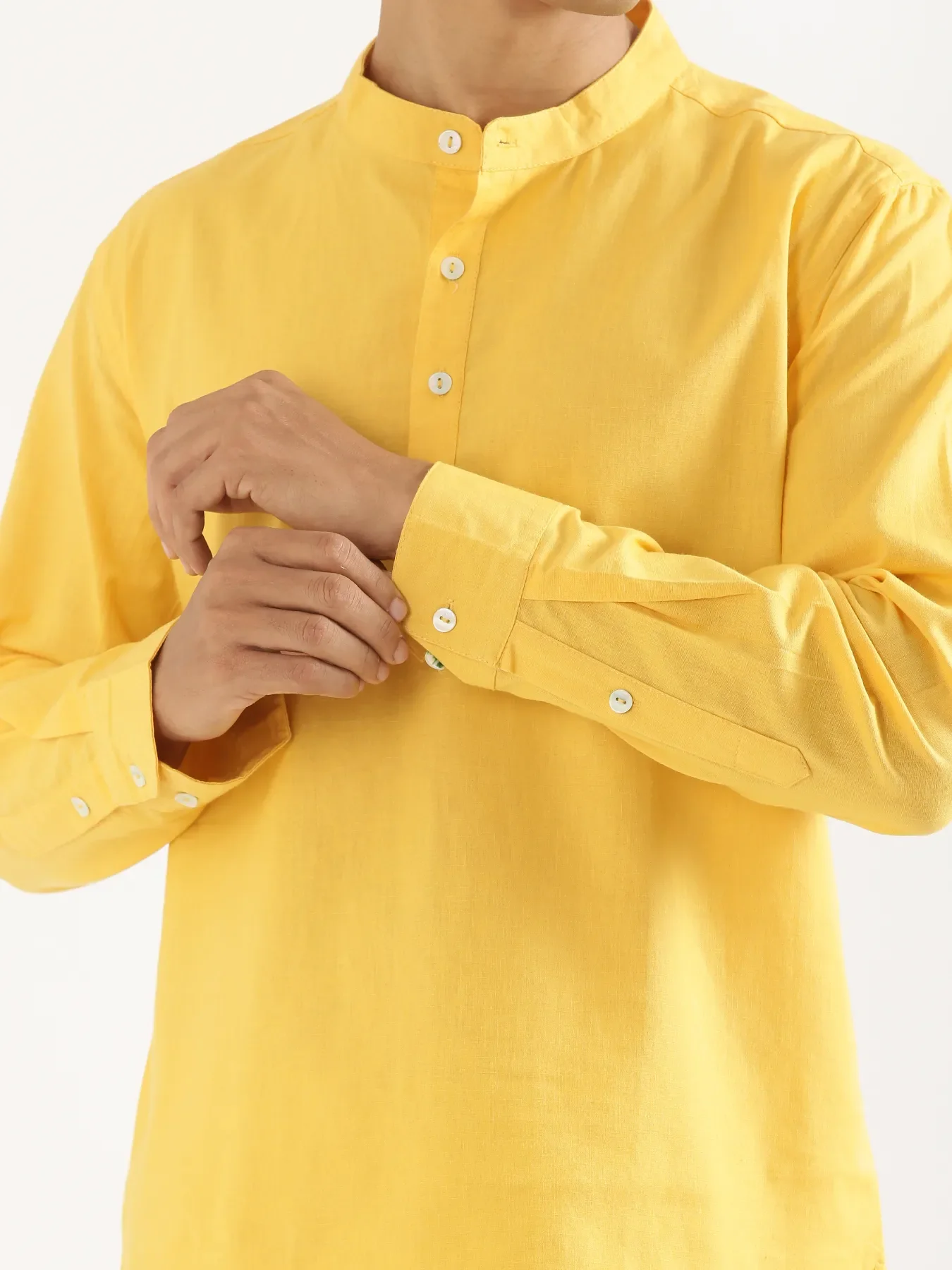 Men Yellow Airy Linen Short Kurta - Image 8