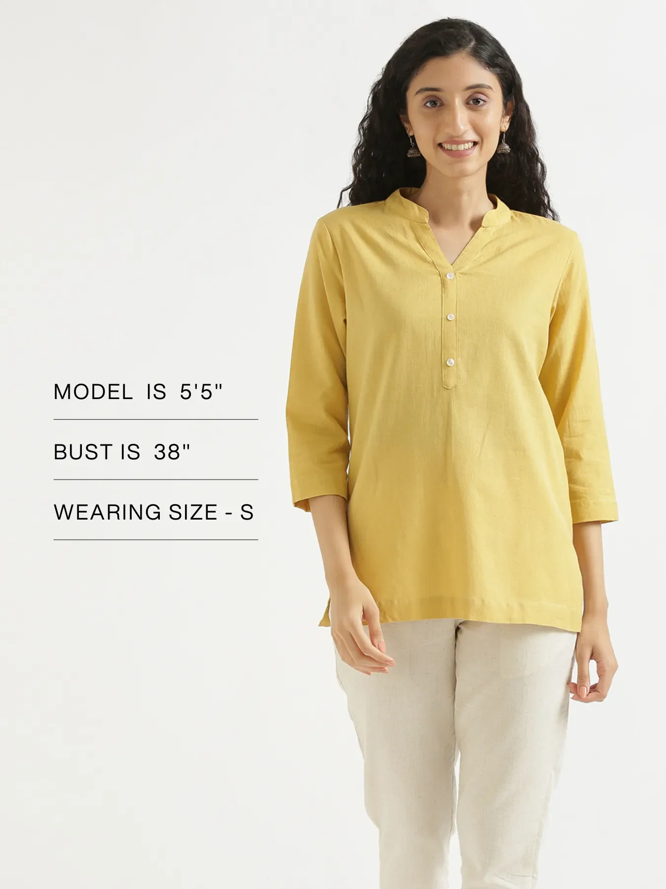 Women Yellow Airy Linen Short Kurta - Image 12