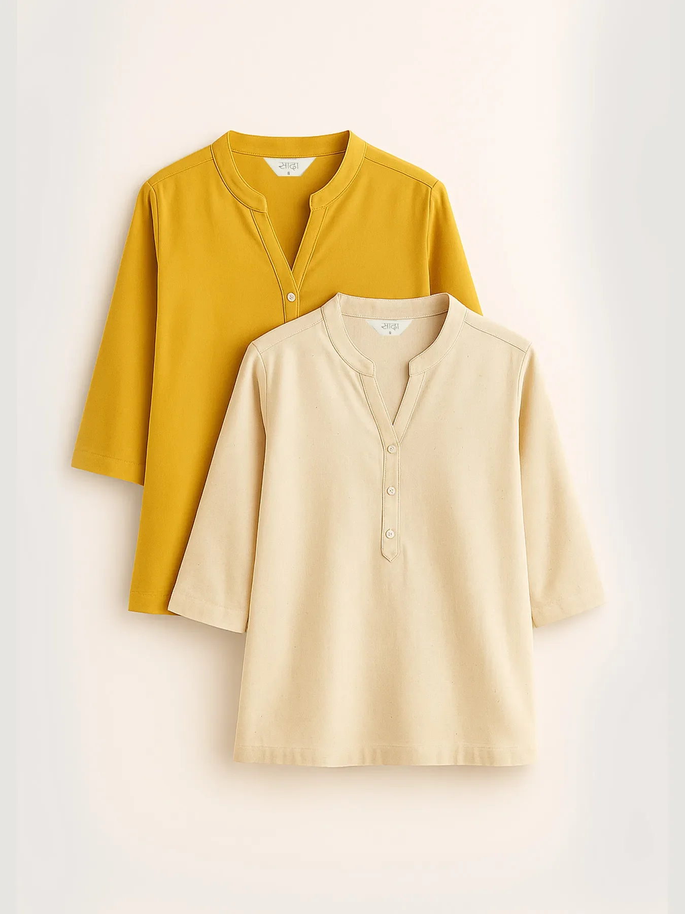 Women Yellow & Ecru Short Kurta