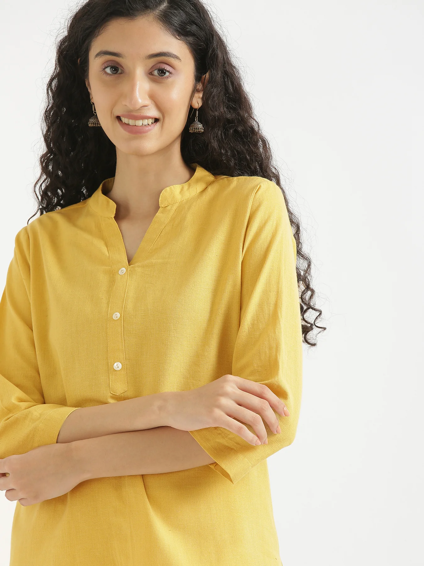 Women Yellow & Mint Green Short Kurta - Image 2
