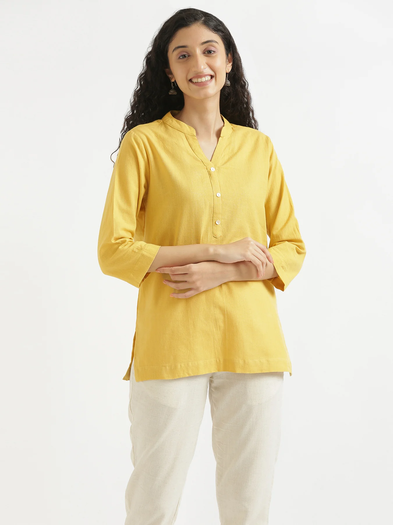 Women Yellow & Mint Green Short Kurta - Image 6