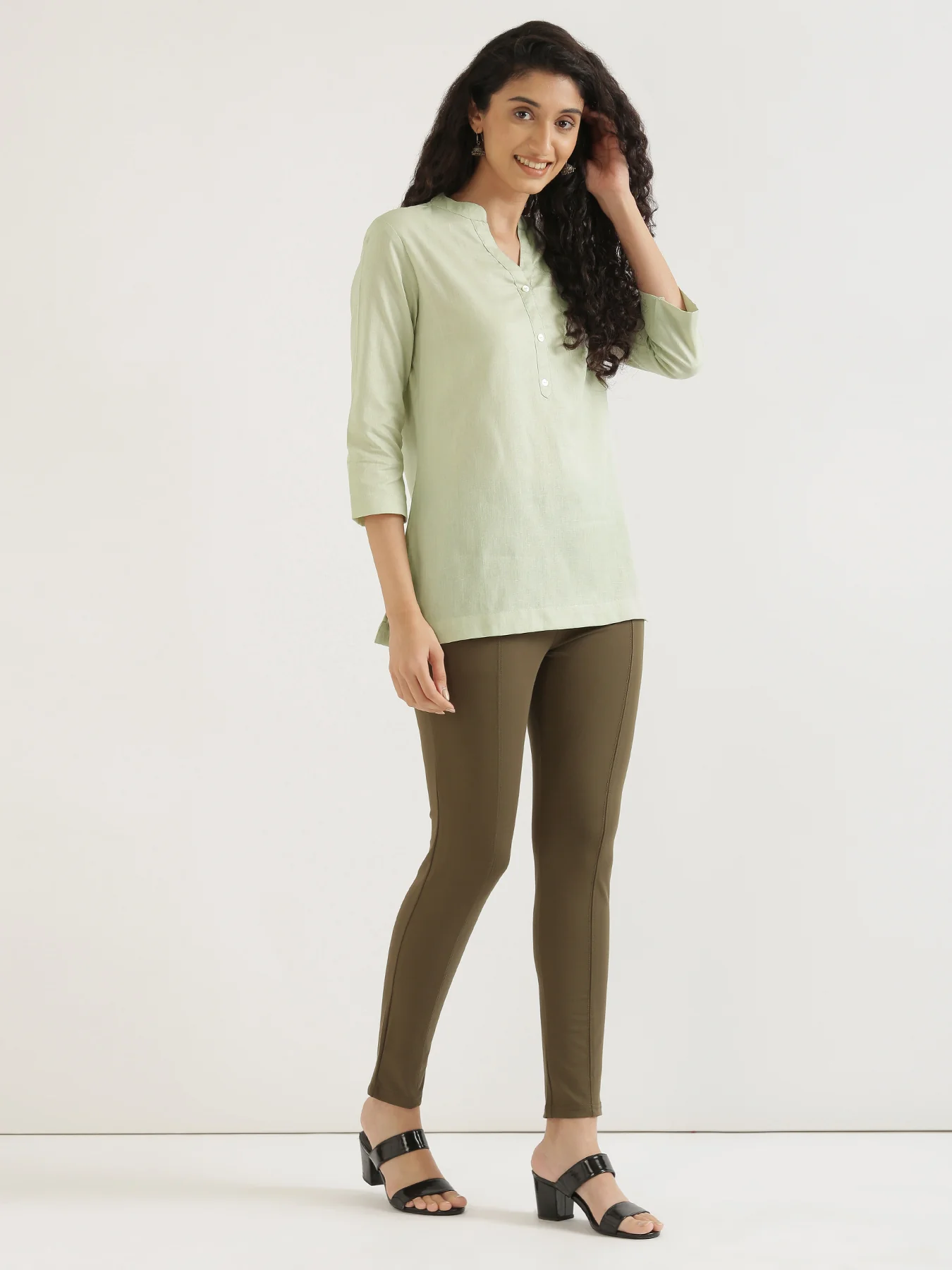 Women Mint Green & Ecru Short Kurta - Image 13