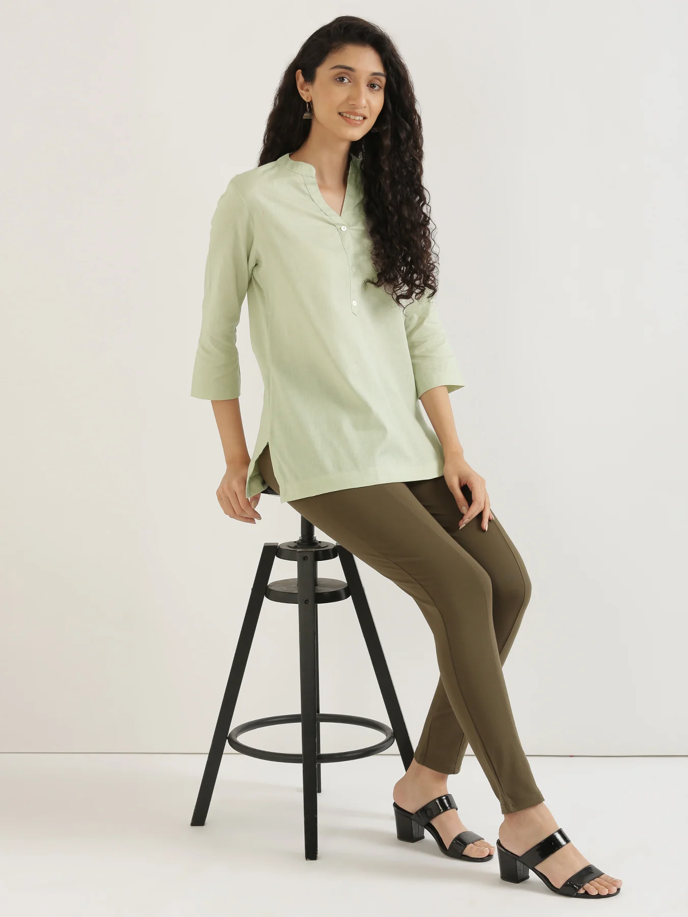 Women Mint Green & Ecru Short Kurta - Image 14